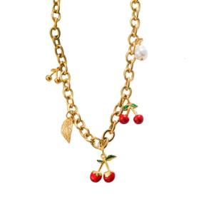 Tối giản Anh đào dâu Vòng cổ quyến rũ thép Titan chuỗi dây có thể điều chỉnh giản dị phụ kiện EVERYDAY thanh lịch