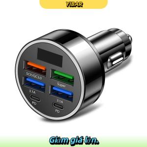 YIBAR 100W 6-Cổng USB Loại C Xe Sạc Với Điện Áp Hiển Thị Pd Nhanh Chóng Sạc Power Adapter Cho Iphone Android Điện Thoại Thông Minh Máy Tính Bảng