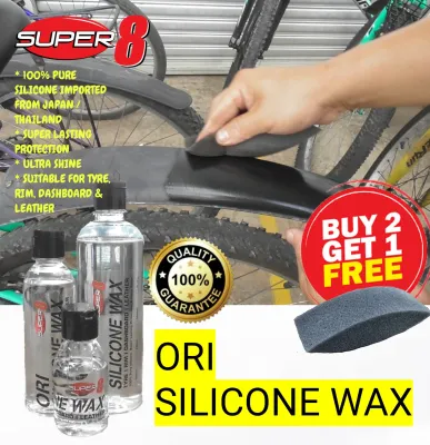(Buy 2 Free 1) Super8 100% Ori Silicone Wax Tire & Rim Bumper Polish Tire Shine Protector Trim Restorer Plastic Parts Black Color Nano Coating Motorcycle Scooter Bicycle Multi Shiny Waxing Sponge Applicator Tayar Rubber Vinyl