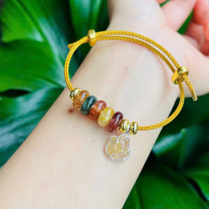 vòng tay nữ đồng điếu đá thạch anh tóc tam tài mix charm hồ ly đá thạch anh tóc bọc bạc cao cấp vòng tay đá phong thủy trang sức thiết kế đủ hóa đơn thẻ bảo hành