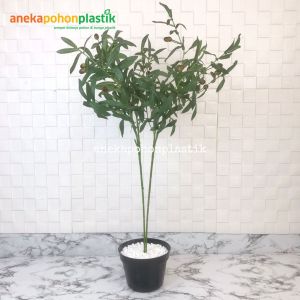 Pohon Daun Zaitun Tangkai X2 Artificial Pot Dasar Plastik Tanaman Hias Imitasi Olive Tree Pajangan Dekorasi