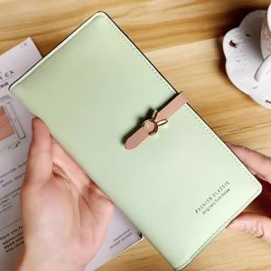 New Womens Wallet Long Korean Style Student Fashion Zipper Buckle Thin Wallet Multi-Card Slot Soft Leather Wallet Card Holder