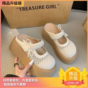 Free Shipping European-Style Thick-Soled Height-Increasing Slippers For Petite Women 2026 New Breathable Closed-Toe Half-Slipper Sandals For Outdoor Wear