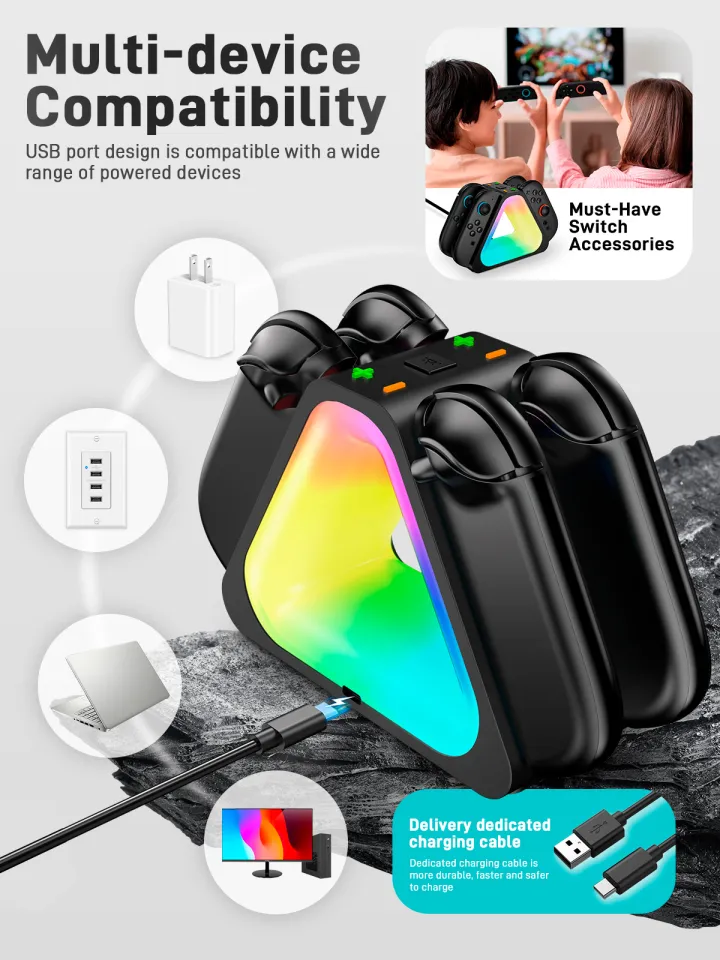 i-Blason Charging Dock for Nintendo Switch Joycon Controller Adjustable  RGB Lighting Magnetic Design in Fast Charger Station for Switch