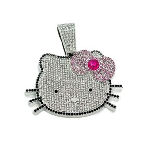 Fashion Kawaii Hello Kitty Necklace Diamond Anime Pendant Cuban Chain Hip Hop Accessories Girl Gifts