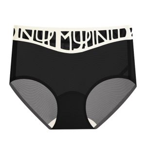 GBSDN Chic Mesh Panties Patchwork Seamless Underwear for Women Comfortable Mid Waist Ice Silk Briefs Ladies