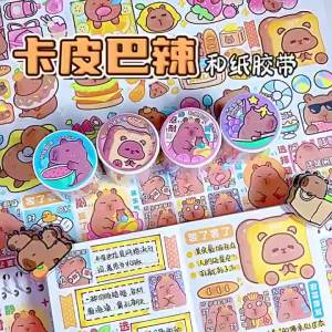 1Roll Cartoon Capybara Decoration Adhesive Masking Tape Handbook DIY Scrapbooking Journal Collage Material Stickers kids stationery gift