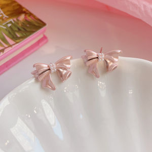 Ready Stock S925 Fantasy Pink Bow Earrings Sweet and Exquisite Love Earrings Womens Accessories