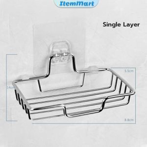 ItemMart Soap Holder Stainless Steel Double Layer Soap Box Toilet Rack Wall-mounted Bathroom Holder