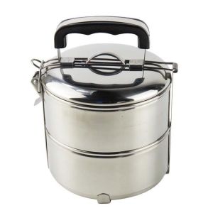 Hộp đựng cơm Inox 2 ngăn Cà mèn 2 tầng đường kính 14cm có khóa gài tay xách tiện lợi