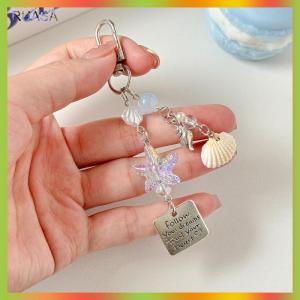 RUASA Summer Starfish Shell Keychain Y2K Sweet Beaded Mobile Phone Lanyard Girly Cute Ins Bag Charm Pendant Decoration Gift
