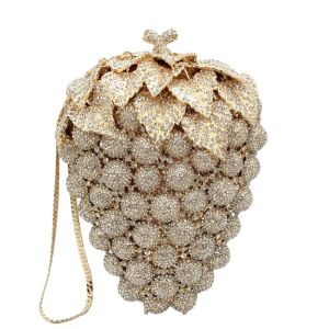 Grape Studded Diamond Dinner Bag with Hollow Metal Studded Diamond Womens Bag Banquet Dress Bag