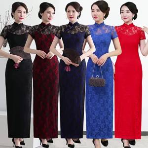 FE Night Shanghai Cheongsam Large Long Style Improved Dance Performance R Cheongsam Elastic Slim Fit Slimming