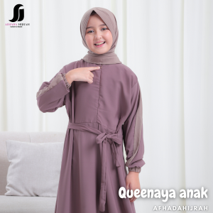 Afhadahijrah - Gamis anak perempuan set hijab cadar QUEENAYA salem mocca baju dan jilbab instan syari free niqab