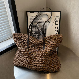 MOODS Luxury Design Straw Woven Tote Bags For Women Large Capacity Shoulder Beach Bag Pure Color Summer New Big Shopping Handbag2026