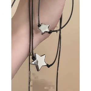Metal Star Pendant Necklace Sweet Cool Adjustable Drawstring Necklace Choker Clavicle Chain Collar Necklace