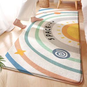 Cartoon Thickened Non-slip Bedroom Floor Mat Fleece Living Room Carpet Nordic Style Bedside Blanket Under Bed Doormat Home Childrens Room Gym Play Mat Crawling Mat