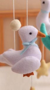 Early Spring Geese Theme Mobile Crib ToyGentle Blue White Yellow Mobile for CribHandmade Felt Clouds BassinetCotton Animal Crib Bell for Boys GirlsEasy to Install Nursery Ceiling Decoration