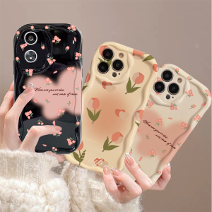 (Lokal Ready) Xinyu Casing hp Oppo A38 Oppo A18 A58 A78 A17 A16 A17K A15 A5S A5 A77s A31 A16S A52 A1K A95 A54 A57 A7 A12 A3S A16K A74 A53 A54S A1K F9 A11K Reno 8T Pasangan Hati Cinta Bunga Segar Tulip Tepi Melengkung Bergelombang 3D Soft Case