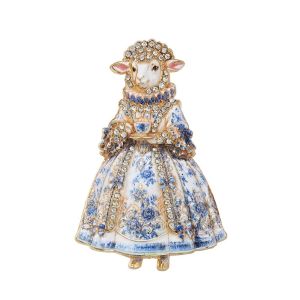 OWNNEW Đính  cương Trâm cài áo hình con cừu Thiết kế trang phục Rococo  loại Trâm cài áo vest nữ Nâng cao Thanh lịch Trâm cài áo hình con cừu đang cầm tách trà Phụ kiện vải