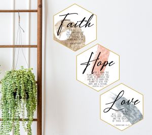 Hexagon Faith Hope Love Wooden Hanging Wall Decor | 29x26 | UV Print | Living Room Decor | Home | Aesthetic Decor