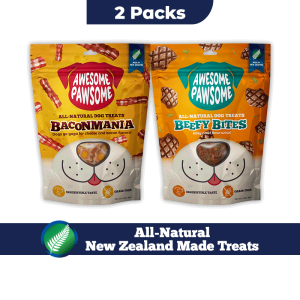 (Bundle of 2) Awesome Pawsome All Natural Dog Treat Grain Free Snacks for Dogs of All Ages Made in New Zealand with Resealable Bag