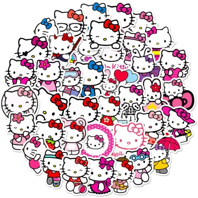 Sanrio HelloKitty 100/50ชิ้นการ์ตูนน่ารักกันน้ำสติ๊กเกอร์กราฟฟิตีสำหรับหมวกกันน็อคจักรยานทำรายงานด้วยมือกล่องดินสอ Decals LanLanStickersWorld