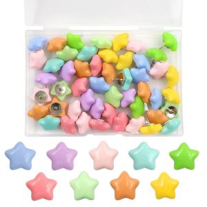 ANBIHE 20/50Pcs 3D Pentagram Push Pins Macaron DIY Star Shape Pushpins Durable Cute Thumb Tacks School Stationery