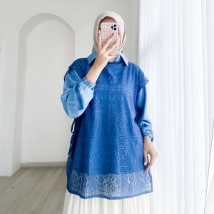 Puja Set Lengan Panjang Brukat Mix Katun Premium | Atasan Wanita Remaja Kekinian Terbaru Outfit | Pakaian Wanita | Pakaian Wanita Yang Lagi Trend