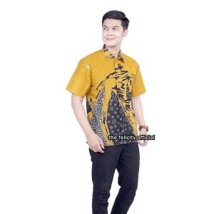 felicitybatik - Blouse Batik Modern Wanita Kemeja Pria Atasan Batik Couple [ kunyit ]
