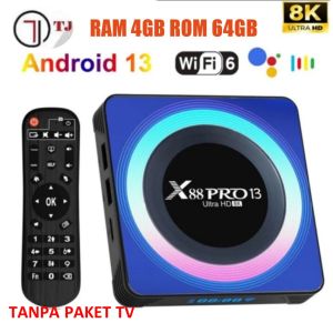 STB Android 13 Smart TV Box Android X88 PRO Ram 4GB Rom 64GB 4/64 Unlock Full Channel TV Iflix Tanpa Bayar Bulanan GRATIS Rockchip RK3528 Quad Core Bluetooth