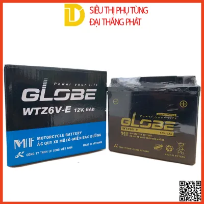 Bình ắc quy khô GLOBE WTZ6VE 12V-6AH ắc quy xe máy Airblade 2013 PCX Sh SH Mode (2013-2018)..