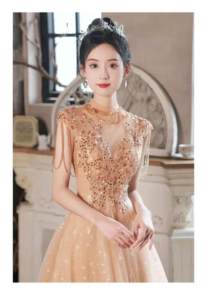 EAGLELY Banquet High-End Long Dinner Evening Dress For Women Elegant 2024  Wedding Plus Size Party Sequins Glitter Women's Dresses Fairy Gown For  Debut 18 Years Old Ninang 晚宴礼服