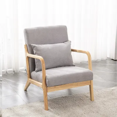 Mid-Century Modern ChairAccent Chair with Lumbar PillowUpholstered ArmchairLinen Fabric Comfy Reading Chair Lounge Side Chair for Living Room Bedroom ApartmentEasy Assembly
