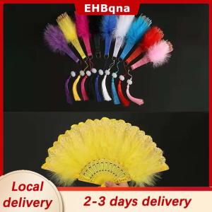 [COD]  HOT SALE Ship within 24 hours Lolita Feather Folding Fan Japanese Sweet Fairy Girl Dark Gothic Court Dance Hand Fan with Pendant Gift Wedding Party Decoration