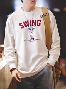 brand men youth 2025 spring new campus college style American retro letter baseball print long sleeve hoodie with a round neck and a mens pure cotton base shirt