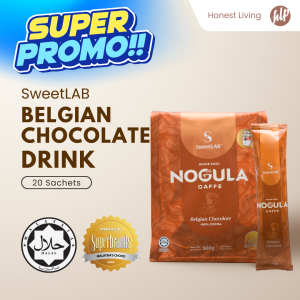 SweetLAB Nogula Belgian Chocolate 100% Cocoa 3 in 1 Premium Beverage | Halal | Low Sugar Diet (20 sachets/pouch) (EXP: 23 Sept 2027)