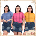 NAKD FASHION EUNISE PLUS SIZE BASIC DAILY CASUAL ROUND NECK KNITTED BLOUSE TOP FOR WOMEN L-2XL 5082. 