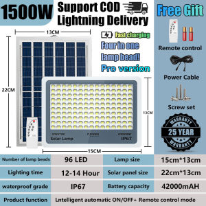 【BUY 1 TAKE 1】Solar light with solar panel outdoor waterproof IP67 solar flood light indoor LED lamp 3000W 1500W 1000W 500W street light heavy duty with remote control suitable for garden parking lot room courtyard