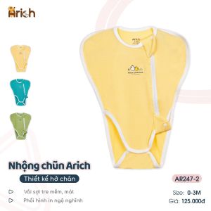 Nhộng chũn (kén ngủ) Arich vải sợi tre an toàn mềm mát size từ Sơ sinh đến 3 tháng bộ liền thân cho bé