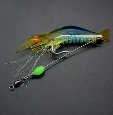 5pcs 9.5cm 11g Luminous Shrimp Silicon Soft Artificial Bait With Hooks Swivels Fishing Tackle