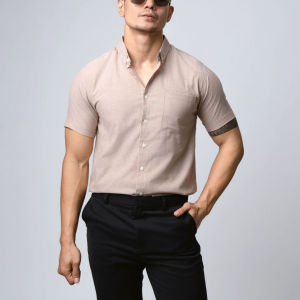 VENGOZ Kemeja Oxford Pria Slim Fit - Khaki SS