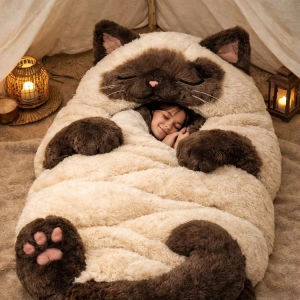 Adult Plush Sleeping Bag Cozy Cat Themed Bedding Ultra Soft and Warm Home Comfort Essential
