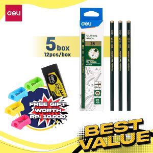 Deli Paket ATK Ekonomis 60 pcs Pensil Kayu 2B Gratis Rautan + Penghapus EC88-2B