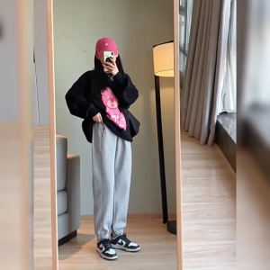 Wide-Leg Pants Womens Pants Spring and Autumn New Casual High-Waist Straight-Leg Slimming Sports Pants Versatile Draped Sweatpants Womens Pants