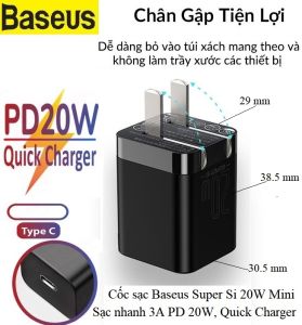 Củ Sạc Nhanh 20W Baseus PD Super Si Pro Chân Gập Hiện Đại Dành Cho Điện Thoại iPhone Samsung Xiaomi Oppo Huawei