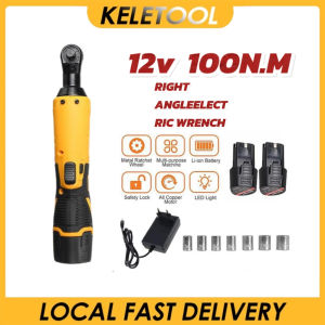 KELETOOL 18V 200Nm Kunci Ratchet Tanpa Kabel Bertenaga Ratchet Set Alat Kunci Pas Sudut Kanan Dengan Baterai Isi Ulang 3/8" Kunci Socket Angin Ratchet Wrench Spanner Tanpa Kabel