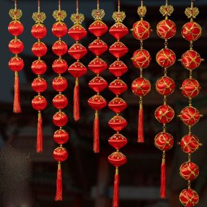TENGS Red New Year Lantern String Traditional Circular Door Hanging Lanterns Scene Layout Supplies Tassel Spring Festival Street Pendant Chinese New Year