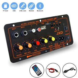 D100W Bluetooth Amplifier Board 220V 12V 24V Digital Bluetooth Amplifier Amplifier Stereo Mendukung USB TF Remote Control Mikrofon Reverb Fungsi Penyesuaian Papan penguat daya subwoofer mobil luar ruang karaoke keluarga