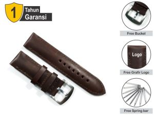 Tali Jam Kulit Sapi Asli Pullup Custom Grafir Logo Warna Coklat TJ18323 Garansi 1 Tahun